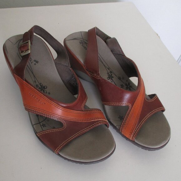 Merrell Womens Brown Leather Slingback 2" Wedge Sandal NWOB - Size 6M - Picture 2 of 8